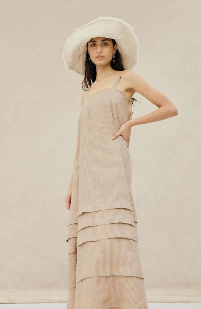 Angela Dress - Tan Stripe