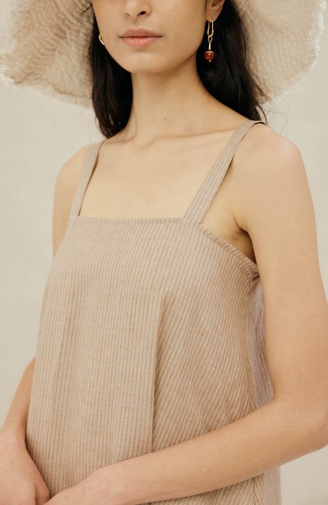 Angela Dress - Tan Stripe