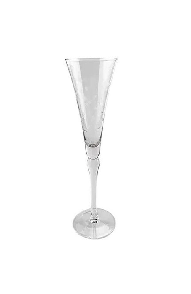 Floral Etched Tall Champagne Glass - Clear