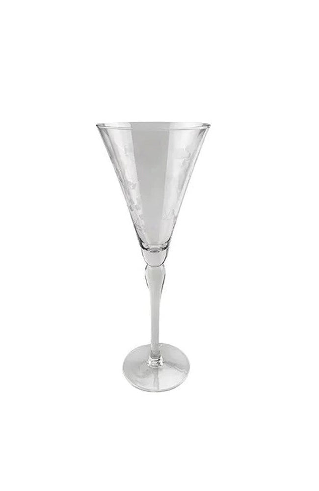 Floral Etched Tall Wine Glass - Clear