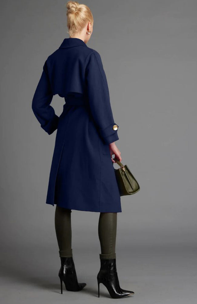 Wuthering Belted Wrap Trench Coat - Navy