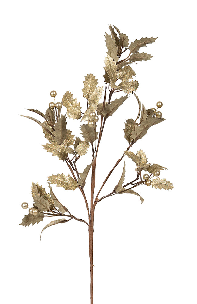 Poly Holly Berry Spray Sage Gold