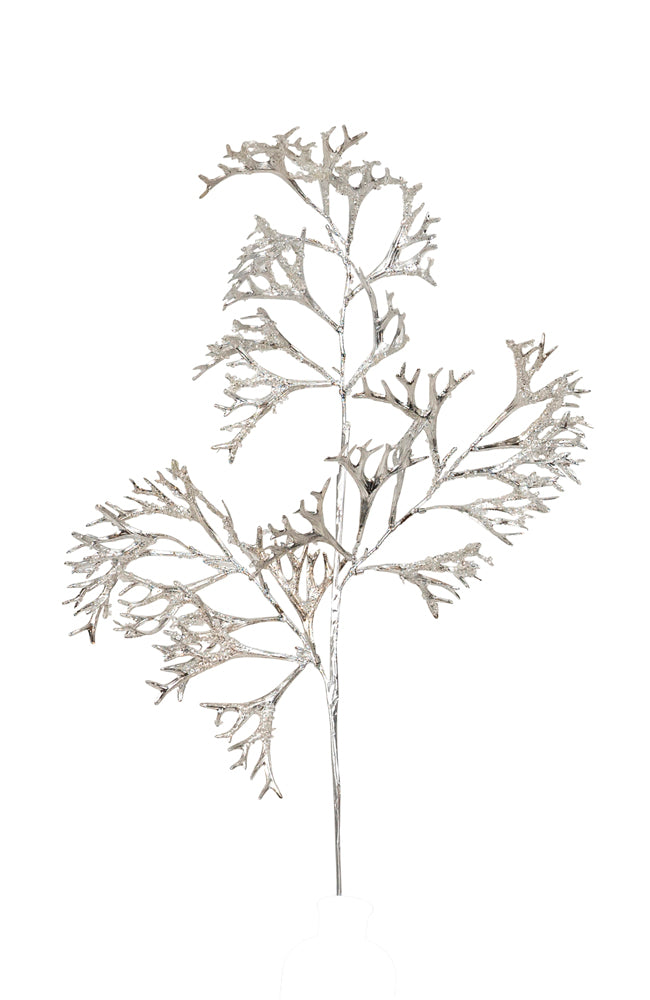 Plastic Silver with Coral Leaves Spray