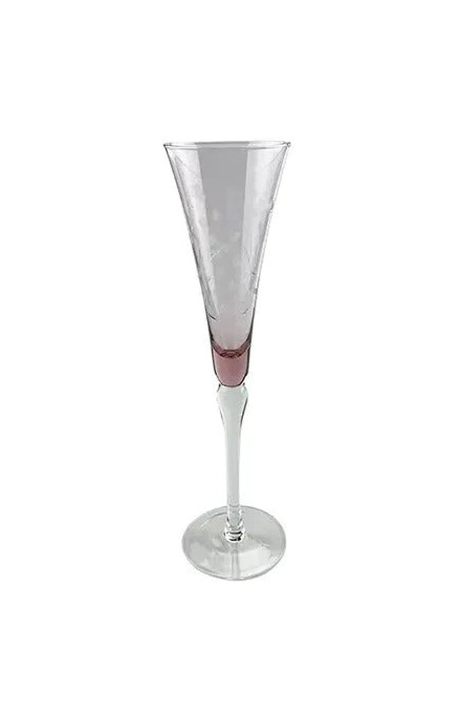 Floral Etched Tall Champagne Glass - Pink