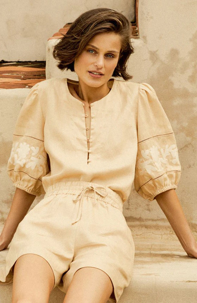 Nestle Top - Safari/Cream Embroid