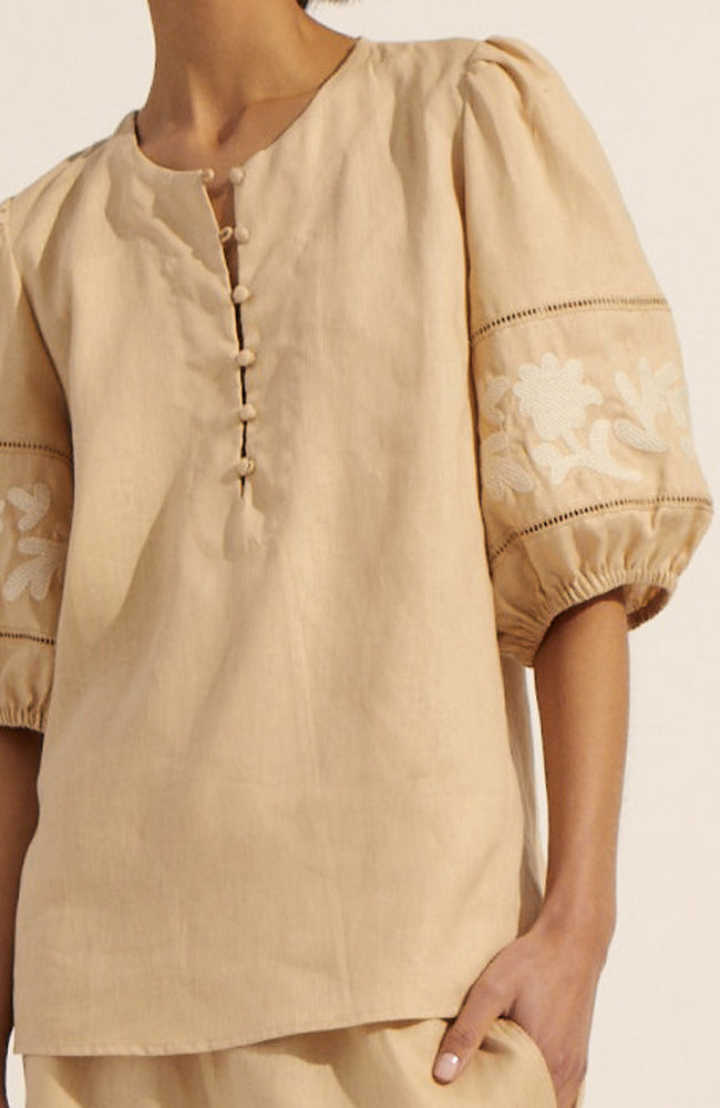 Nestle Top - Safari/Cream Embroid